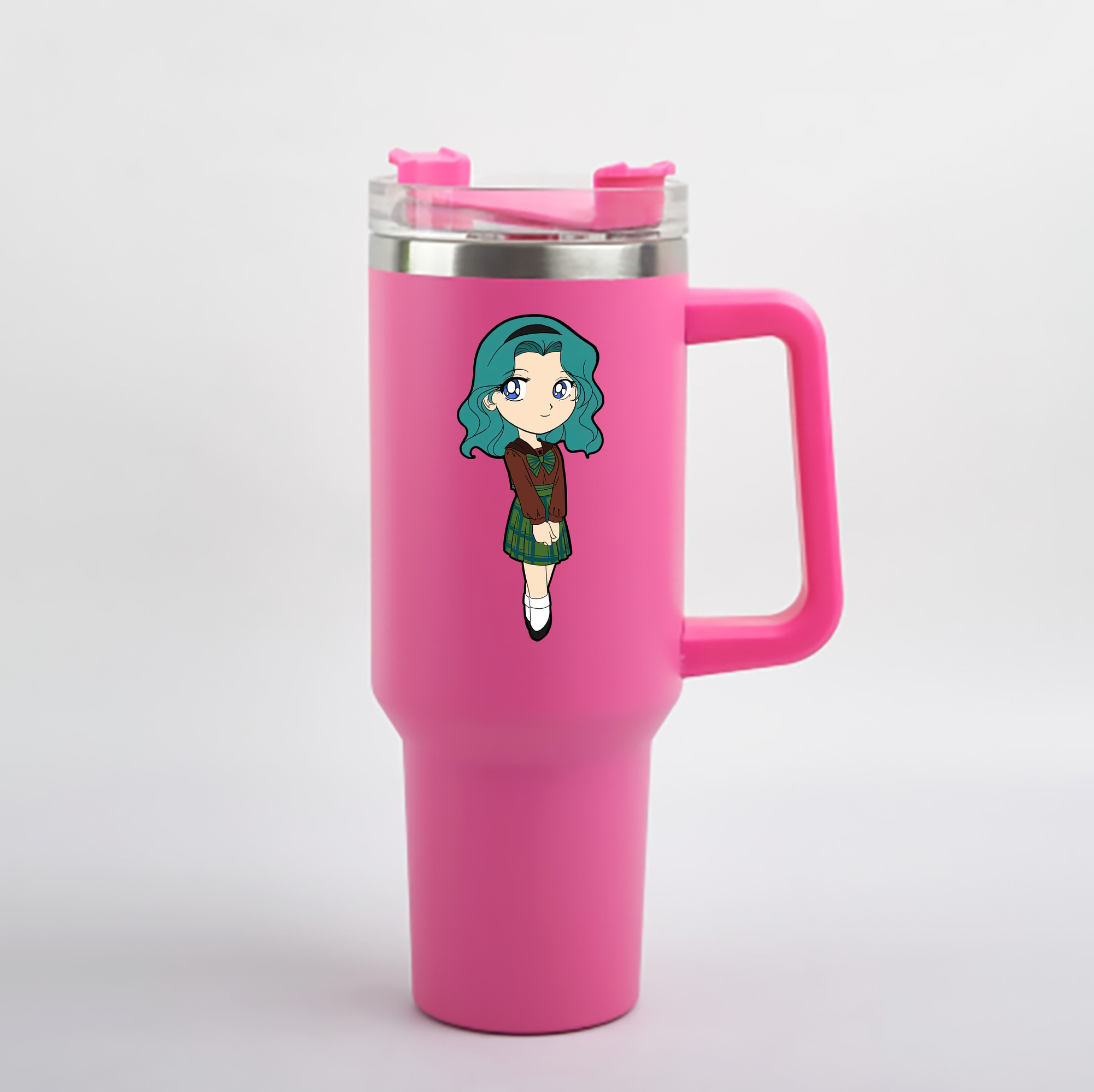（画像用） 美少女戦士セーラームーン 海王 みちる（かいおう みちる） Sailor Moon Kaiou Michiru 1200mL車用タンブラー - クリスタルステッカー（プラスチックストロー付き）